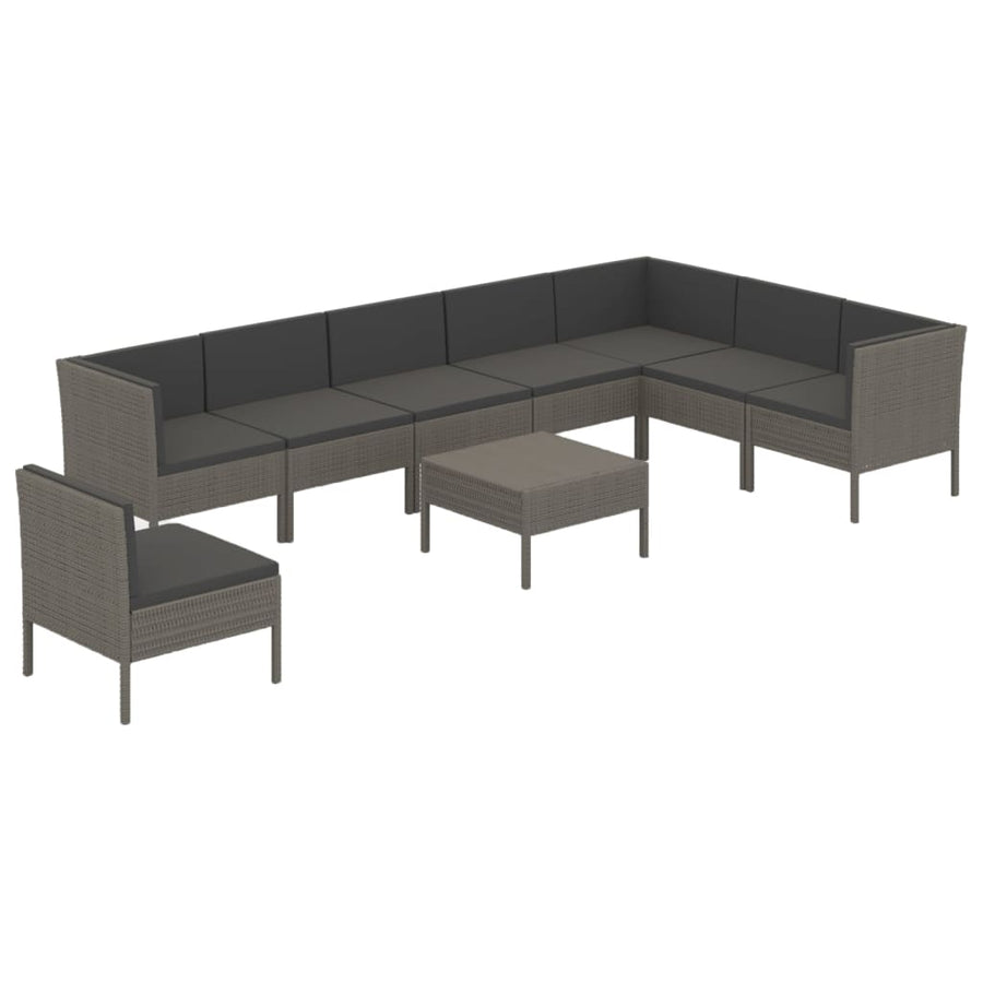 9-Delige Loungeset Met Kussens Poly Rattan Grijs 1