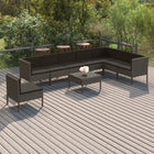 9-Delige Loungeset Met Kussens Poly Rattan Grijs 3x hoek + 5x midden + Tafel