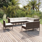 9-Delige Loungeset Met Kussens Poly Rattan Bruin 3x hoek + 6x midden