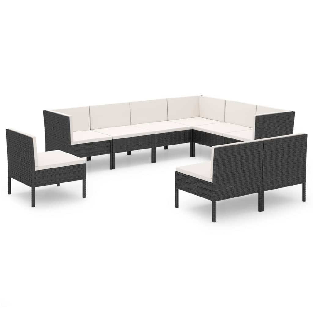 9-Delige Loungeset Met Kussens Poly Rattan Zwart 1