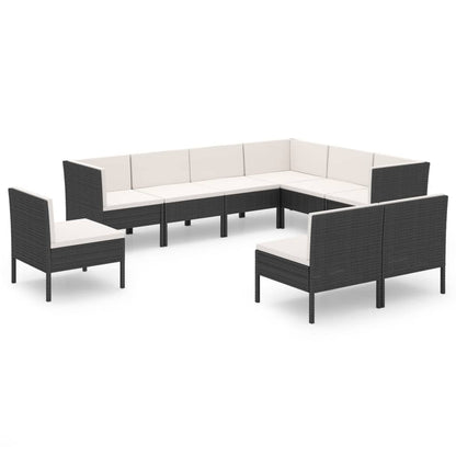 9-Delige Loungeset Met Kussens Poly Rattan Zwart 1