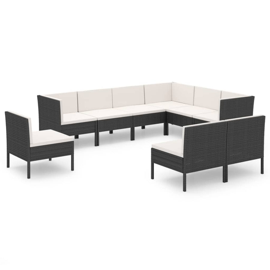 9-Delige Loungeset Met Kussens Poly Rattan Zwart 1