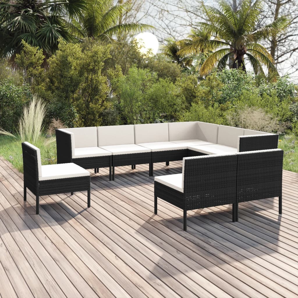 9-Delige Loungeset Met Kussens Poly Rattan Zwart 1
