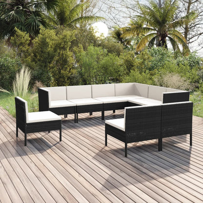9-Delige Loungeset Met Kussens Poly Rattan Zwart 1