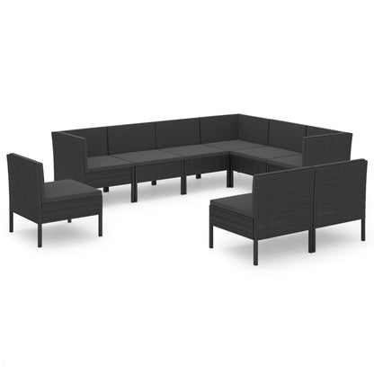 9-Delige Loungeset Met Kussens Poly Rattan Zwart 1