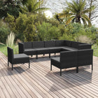 9-Delige Loungeset Met Kussens Poly Rattan Zwart 3x hoek + 6x midden