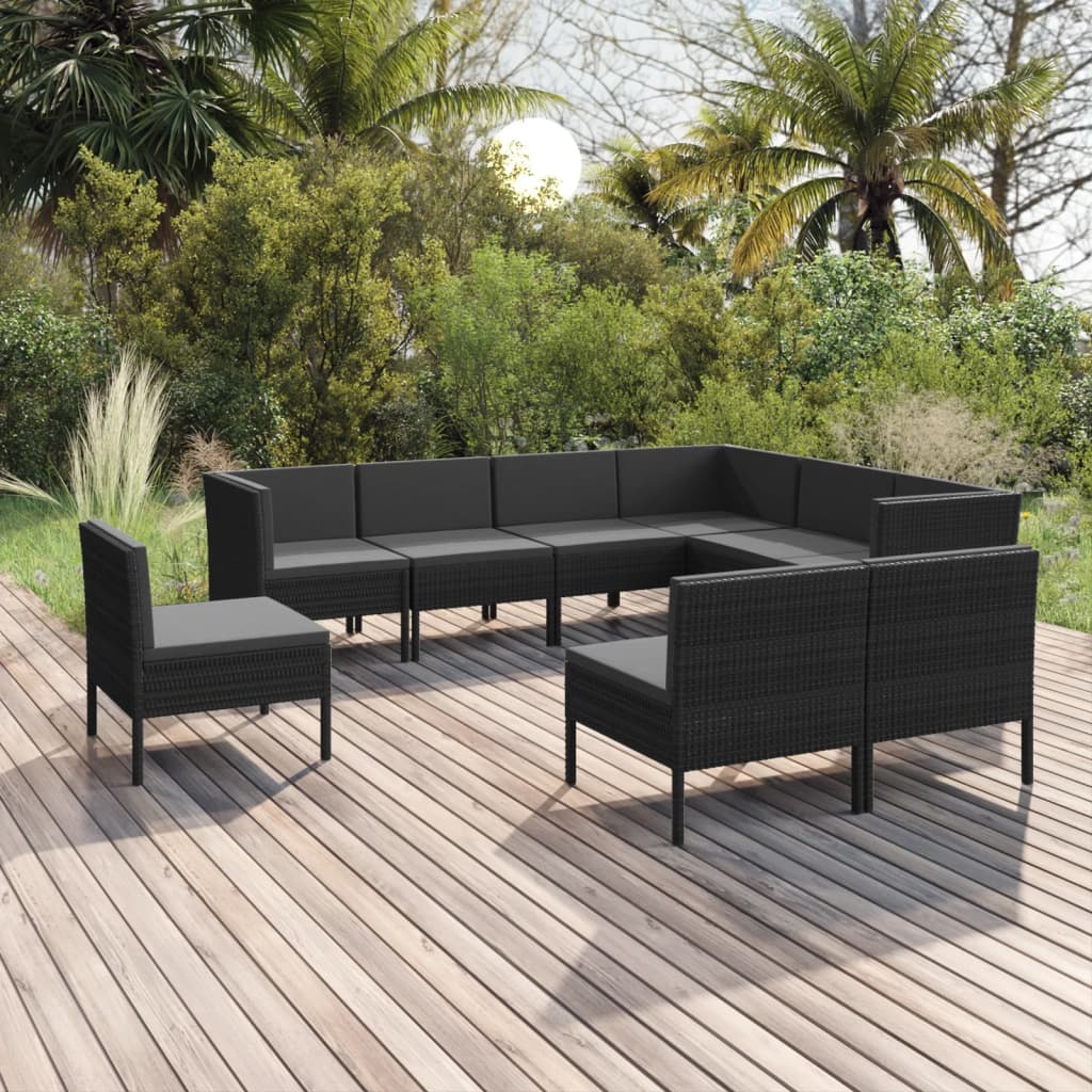 9-Delige Loungeset Met Kussens Poly Rattan Zwart 1