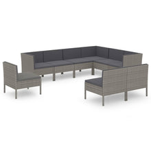 9-Delige Loungeset Met Kussens Poly Rattan Grijs 3x hoek + 6x midden