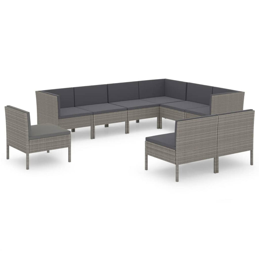 9-Delige Loungeset Met Kussens Poly Rattan Grijs 3x hoek + 6x midden