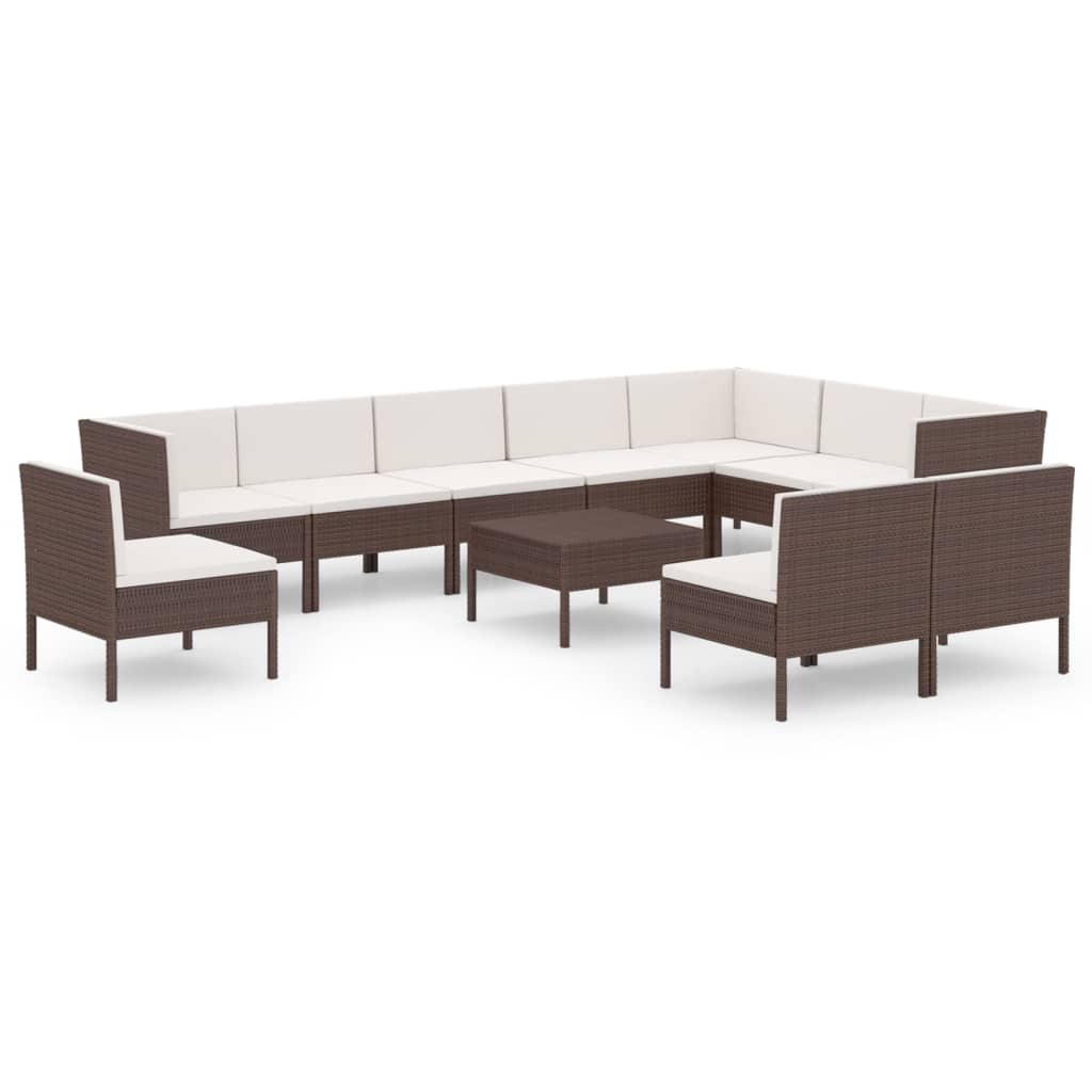 1 Loungeset Met Kussens Poly Rattan Bruin 1