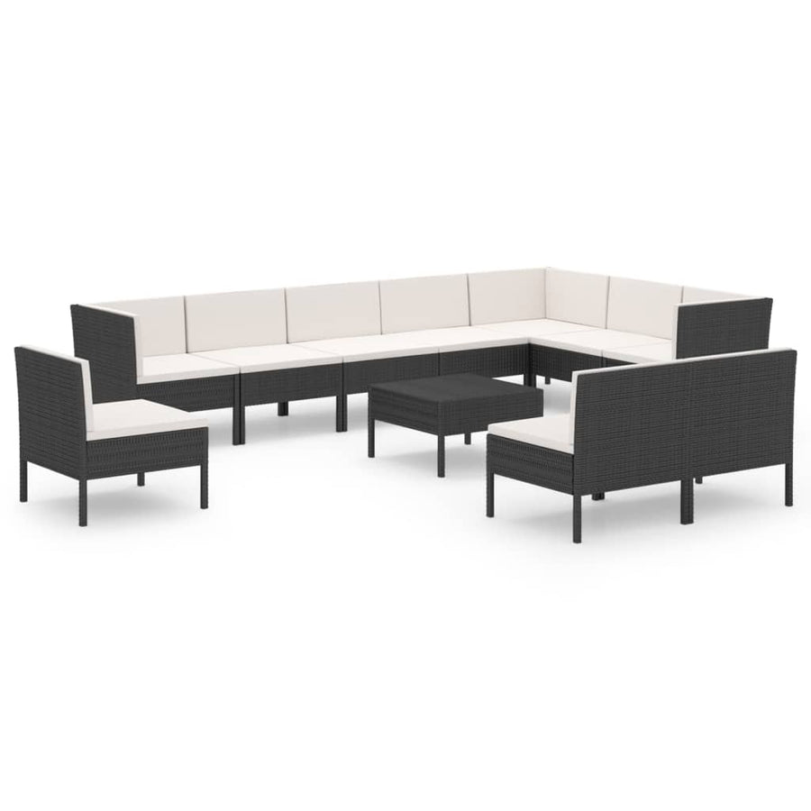 11-delige Loungeset met kussens poly rattan zwart