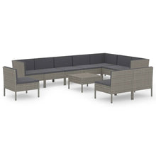 -Delige Loungeset Met Kussens Poly Rattan Grijs 3x hoek + 7x midden + Tafel