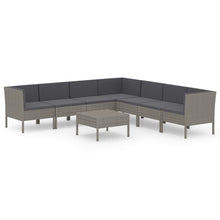 8-Delige Loungeset Met Kussens Poly Rattan Grijs 3x hoek + 4x midden + Tafel
