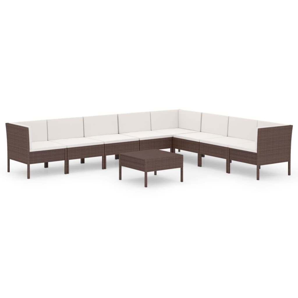 9-Delige Loungeset Met Kussens Poly Rattan Bruin 1