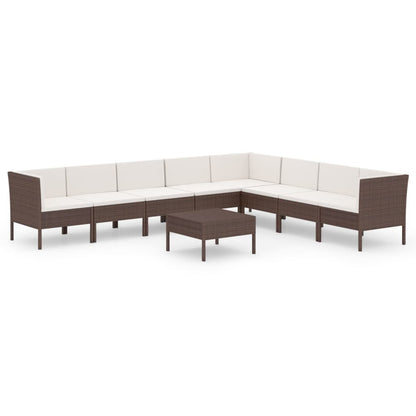 9-Delige Loungeset Met Kussens Poly Rattan Bruin 1