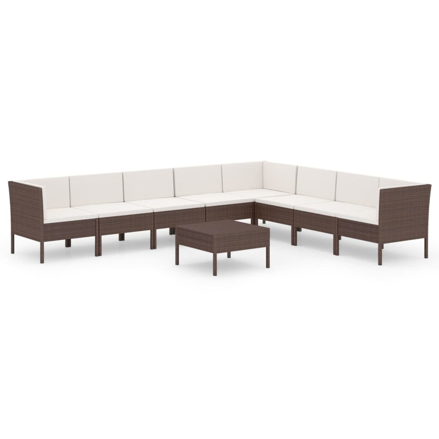 9-Delige Loungeset Met Kussens Poly Rattan Bruin 1