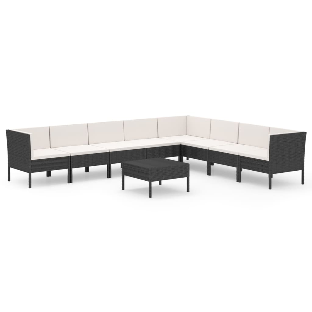 9-Delige Loungeset Met Kussens Poly Rattan Zwart 1