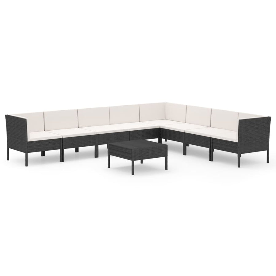 9-Delige Loungeset Met Kussens Poly Rattan Zwart 1