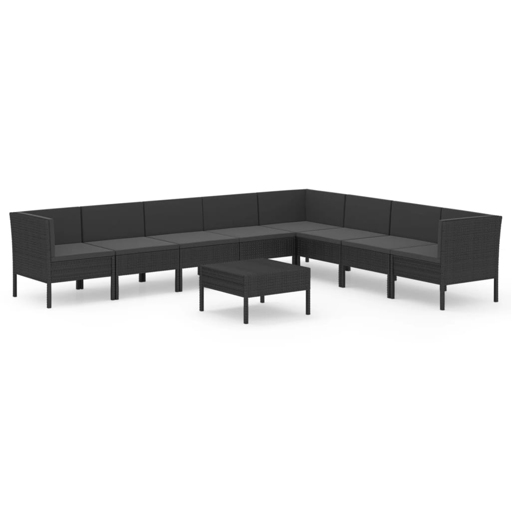 9-Delige Loungeset Met Kussens Poly Rattan Zwart 1