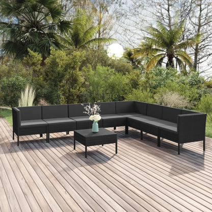 9-Delige Loungeset Met Kussens Poly Rattan Zwart 1