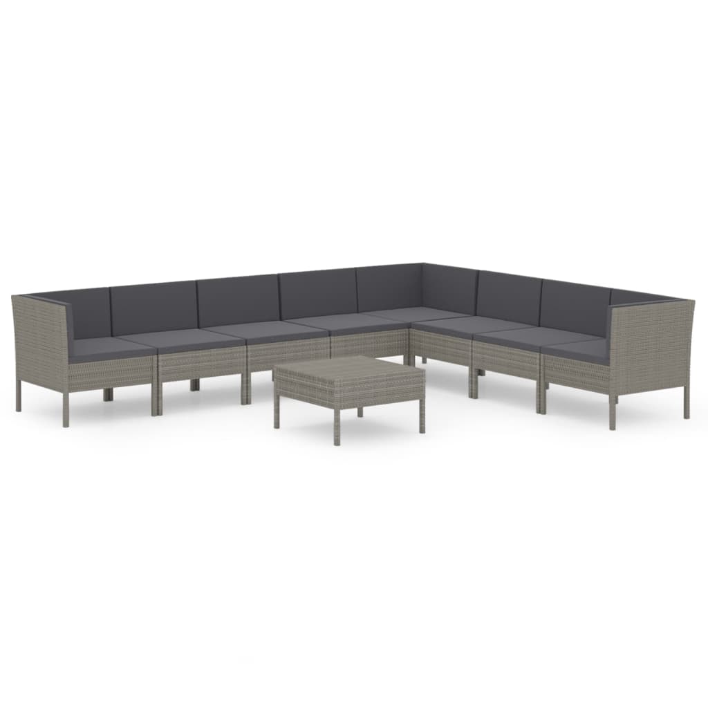 9-Delige Loungeset Met Kussens Poly Rattan Grijs 1