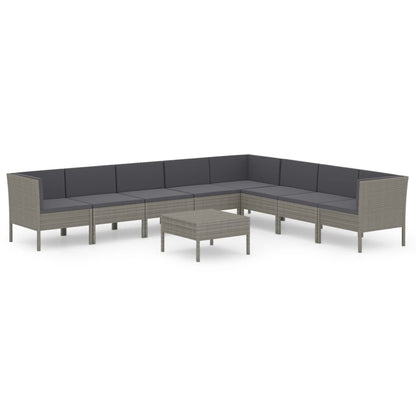 9-Delige Loungeset Met Kussens Poly Rattan Grijs 1