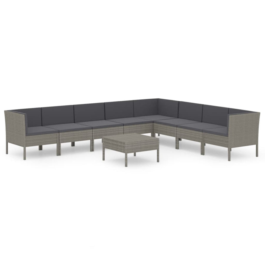 9-Delige Loungeset Met Kussens Poly Rattan Grijs 1