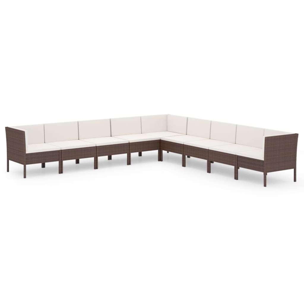 9-Delige Loungeset Met Kussens Poly Rattan Bruin 1