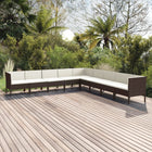 9-Delige Loungeset Met Kussens Poly Rattan Bruin 3x hoek + 6x midden (L-vormig)