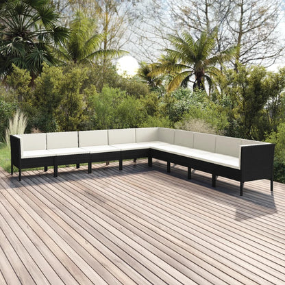 9-Delige Loungeset Met Kussens Poly Rattan Zwart 1