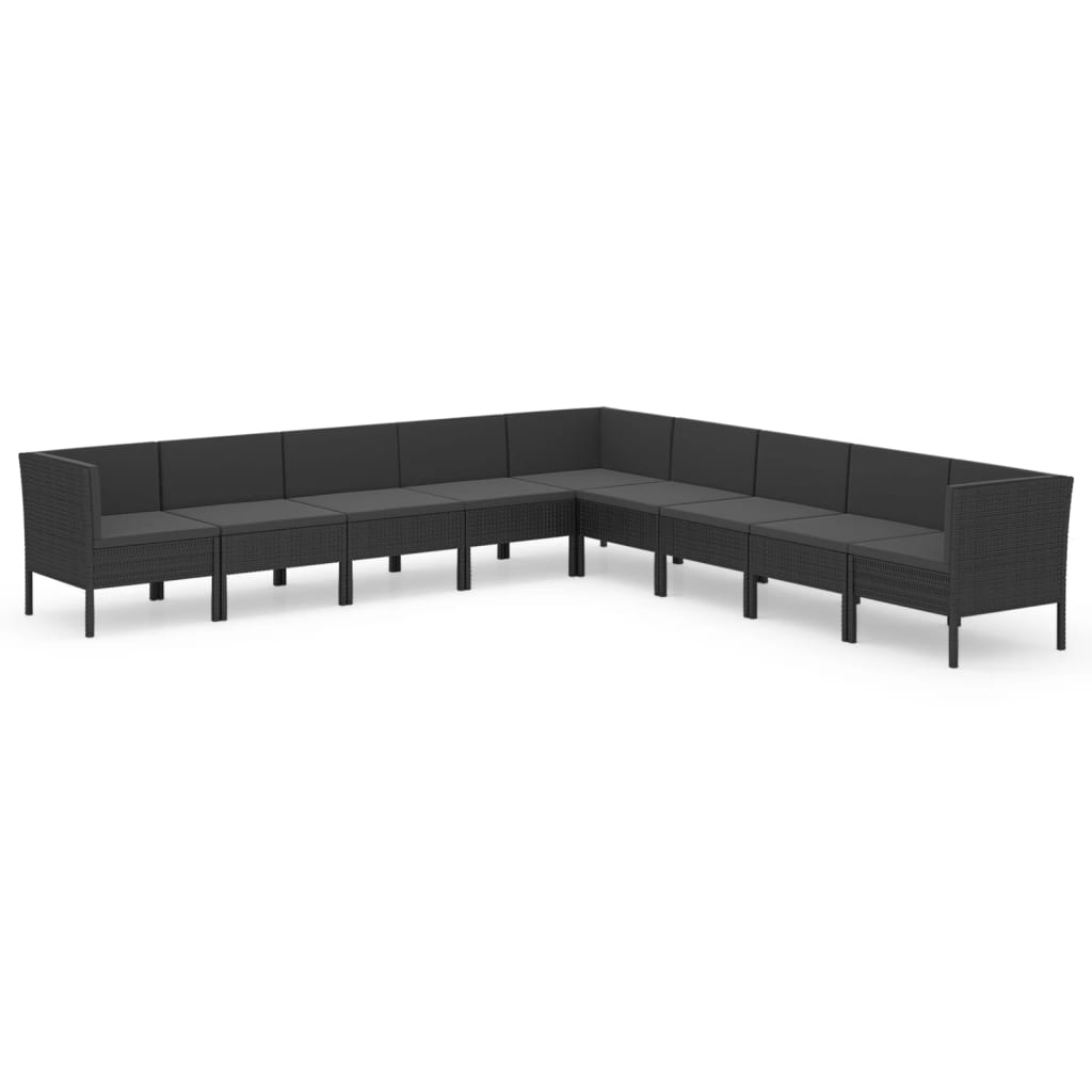 9-Delige Loungeset Met Kussens Poly Rattan Zwart 1