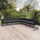 9-Delige Loungeset Met Kussens Poly Rattan Zwart 3x hoek + 6x midden (L-vormig)