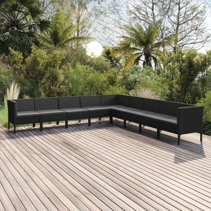 9-Delige Loungeset Met Kussens Poly Rattan Zwart 1