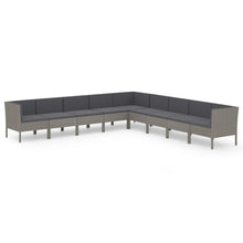 9-Delige Loungeset Met Kussens Poly Rattan Grijs 3x hoek + 6x midden (L-vormig)