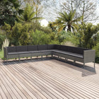 9-Delige Loungeset Met Kussens Poly Rattan Grijs 3x hoek + 6x midden (L-vormig)