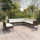 9-Delige Loungeset Met Kussens Poly Rattan Bruin 6x midden + 3x hoek