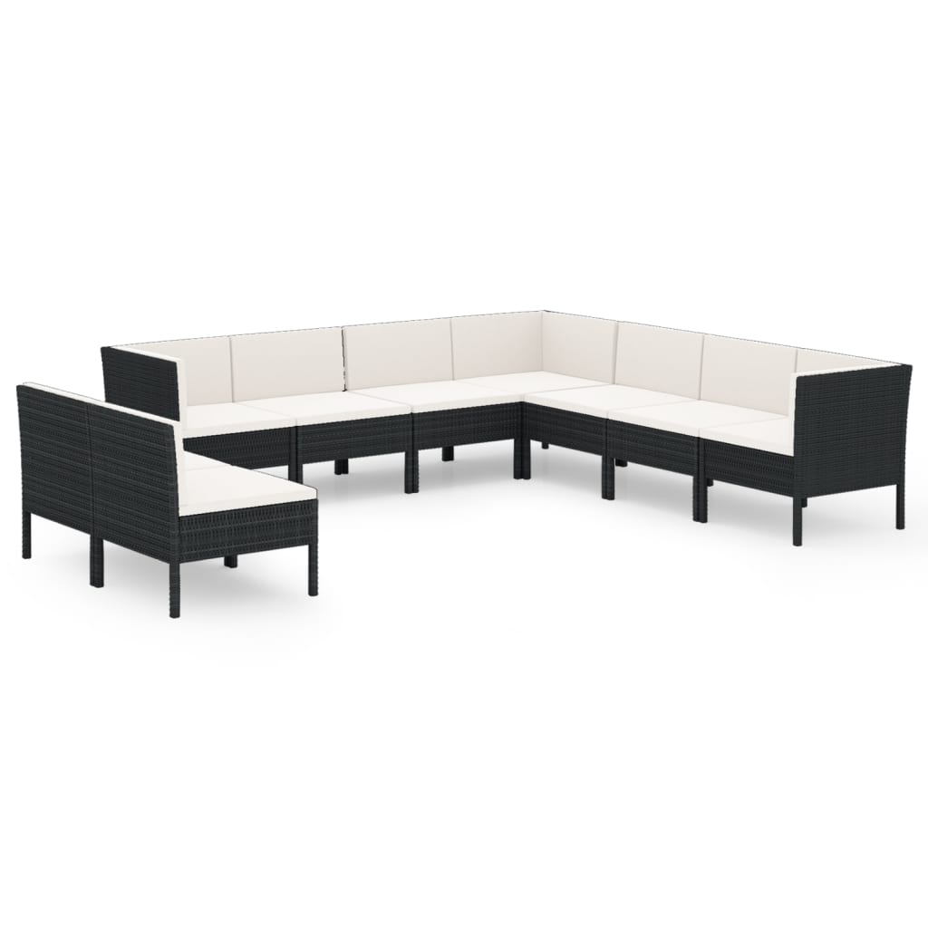 9-Delige Loungeset Met Kussens Poly Rattan Zwart 1