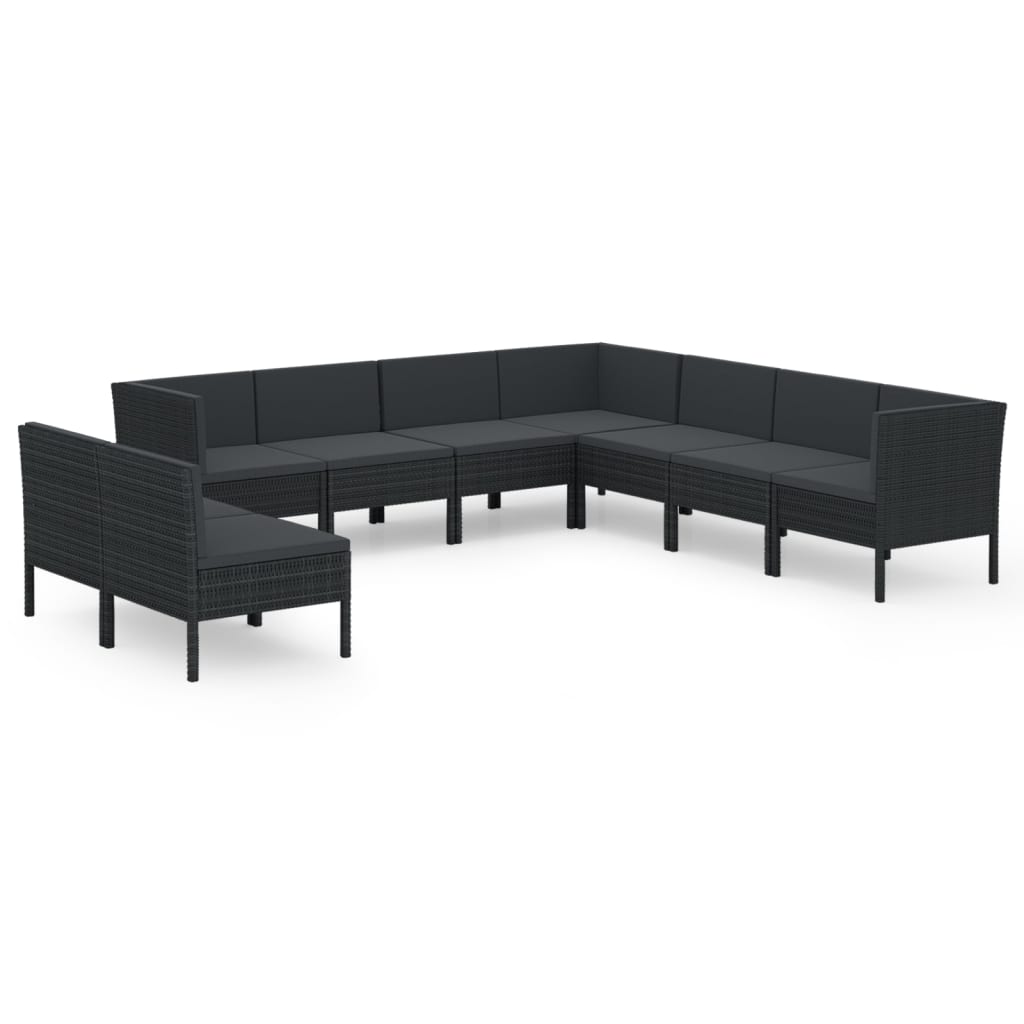 9-Delige Loungeset Met Kussens Poly Rattan Zwart 1