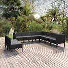 9-Delige Loungeset Met Kussens Poly Rattan Zwart 6x midden + 3x hoek