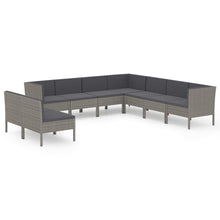 9-Delige Loungeset Met Kussens Poly Rattan Grijs 6x midden + 3x hoek