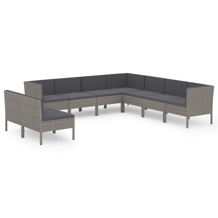 9-Delige Loungeset Met Kussens Poly Rattan Grijs 6x midden + 3x hoek