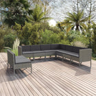 9-Delige Loungeset Met Kussens Poly Rattan Grijs 6x midden + 3x hoek