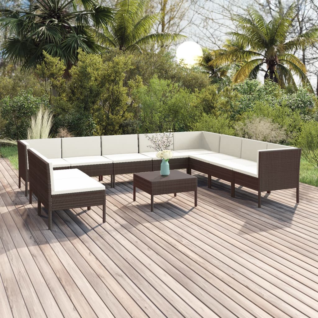 1 Loungeset Met Kussens Poly Rattan Bruin 1