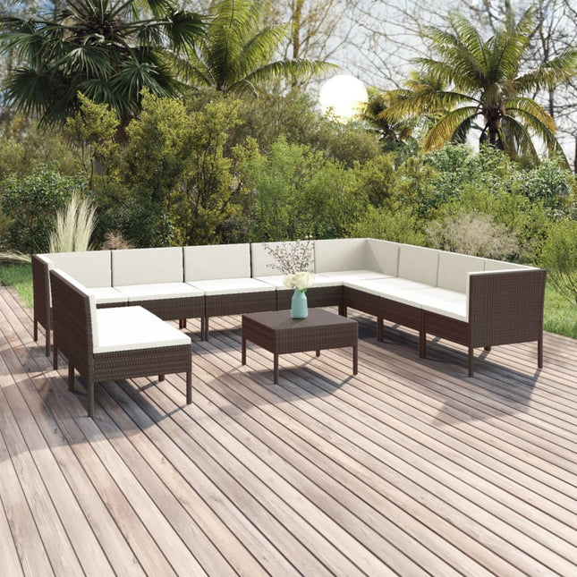 -Delige Loungeset Met Kussens Poly Rattan Bruin 7x midden + 3x hoek + Tafel