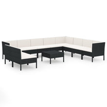 11-delige Loungeset met kussens poly rattan zwart
