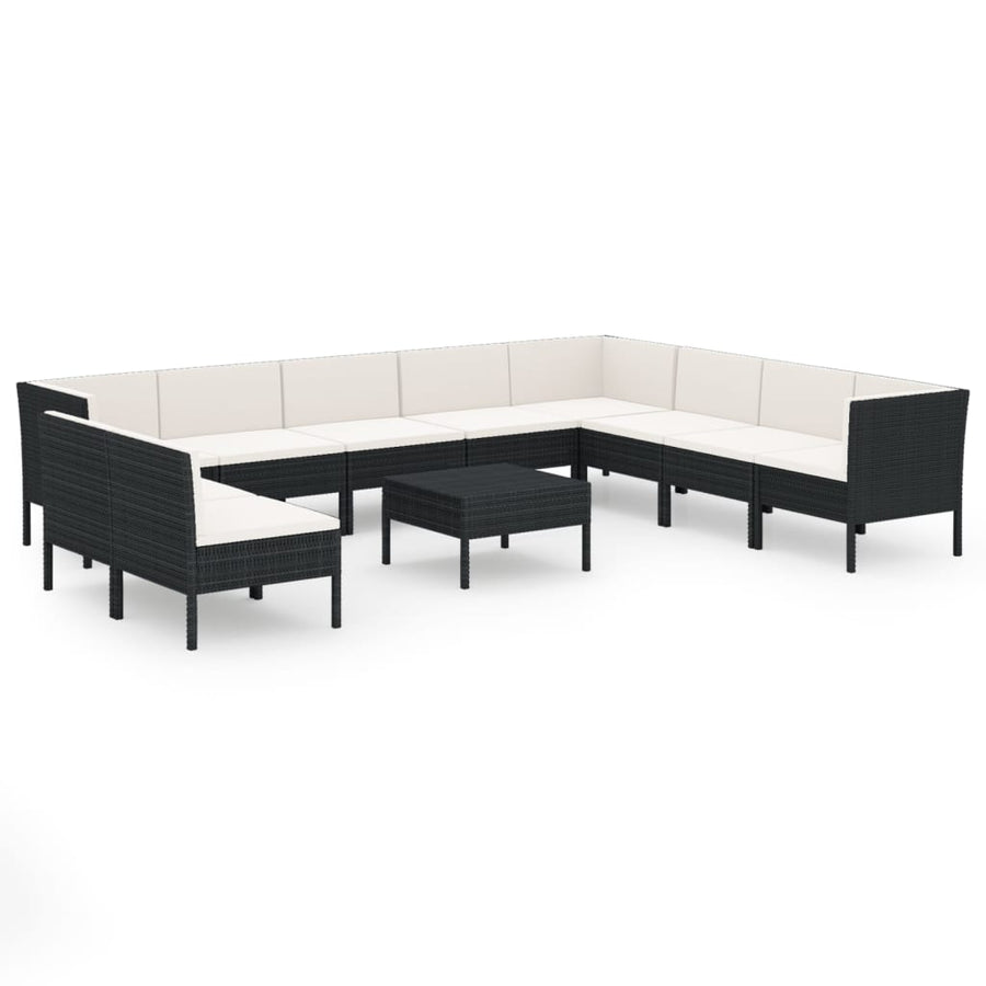 11-delige Loungeset met kussens poly rattan zwart