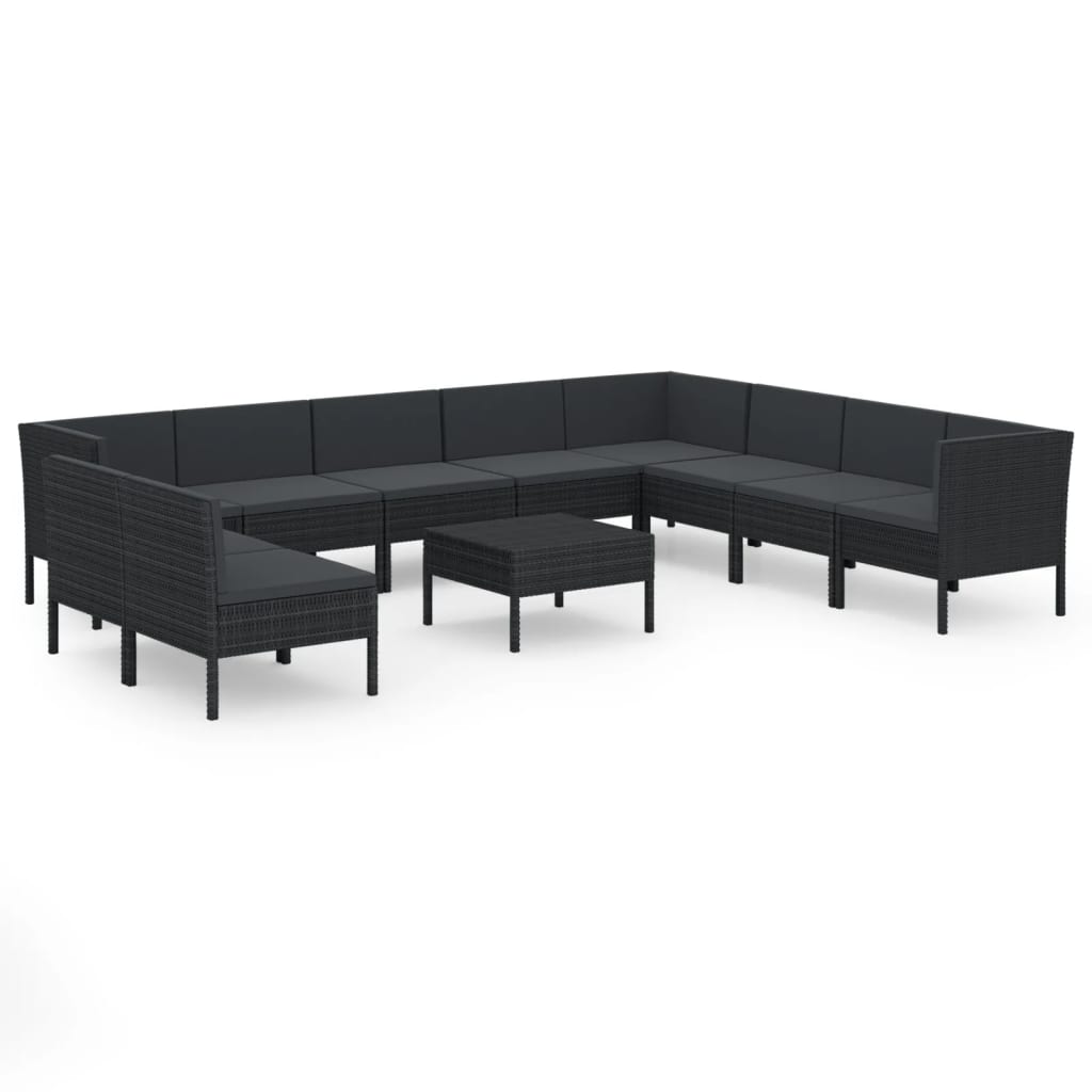 1 Loungeset Met Kussens Poly Rattan Zwart 1