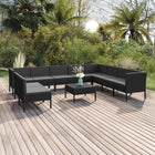 Loungeset poly rattan zwart met kussens