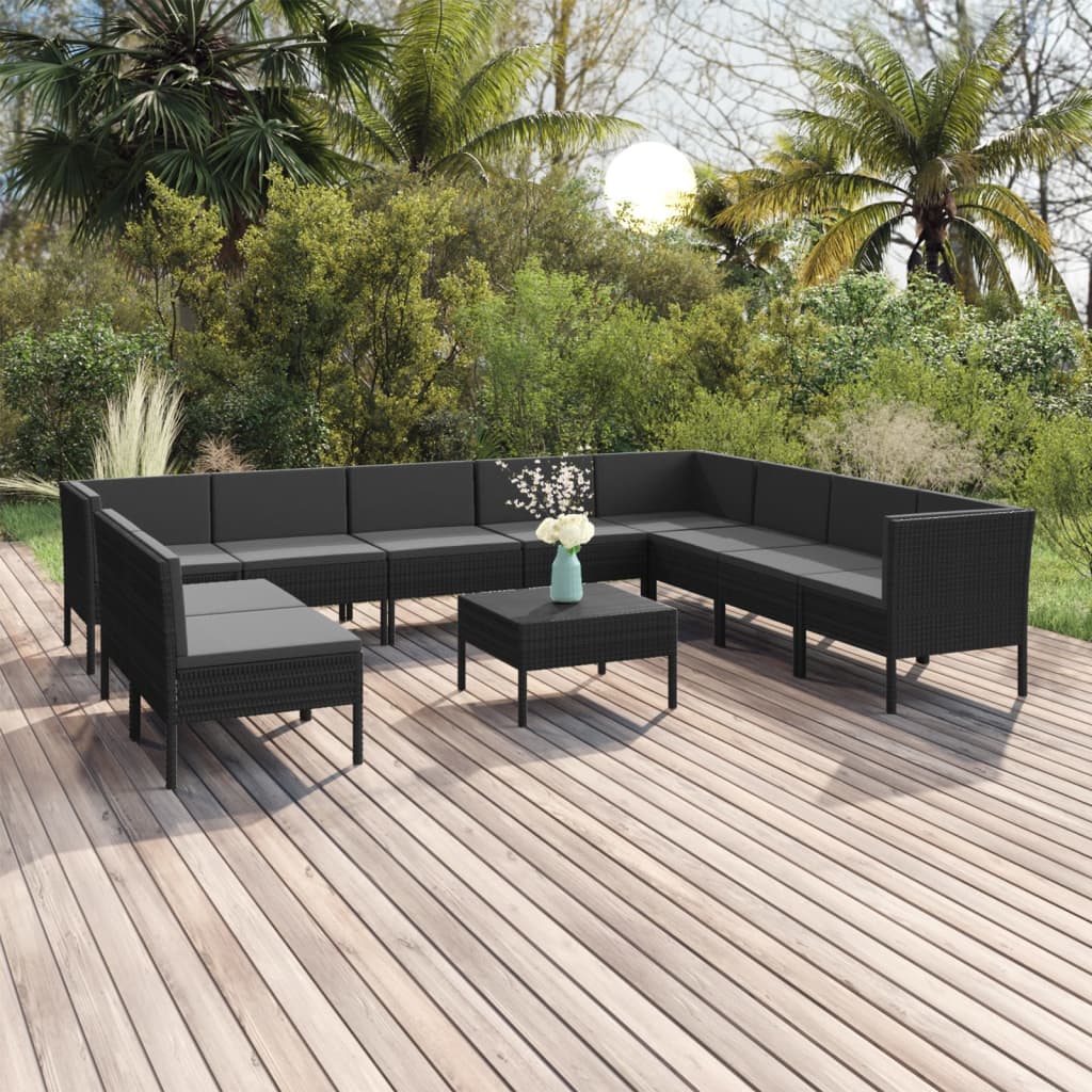 1 Loungeset Met Kussens Poly Rattan Zwart 1