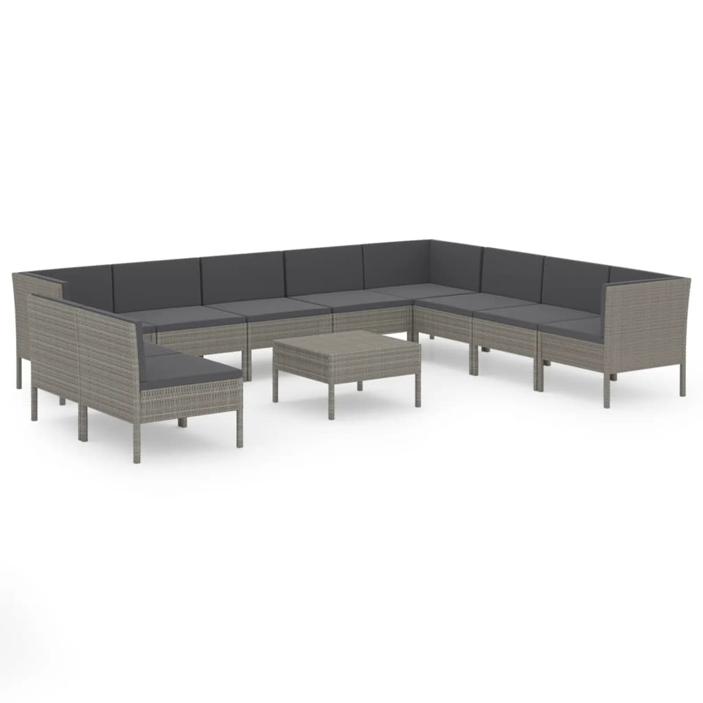 -Delige Loungeset Met Kussens Poly Rattan Grijs 7x midden + 3x hoek + Tafel